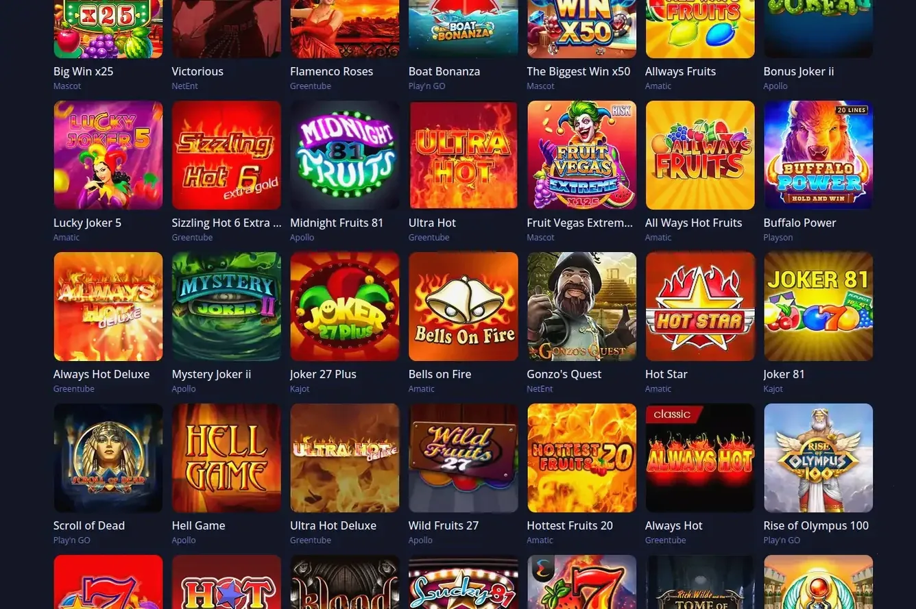 Candy Casino Spielauswahl